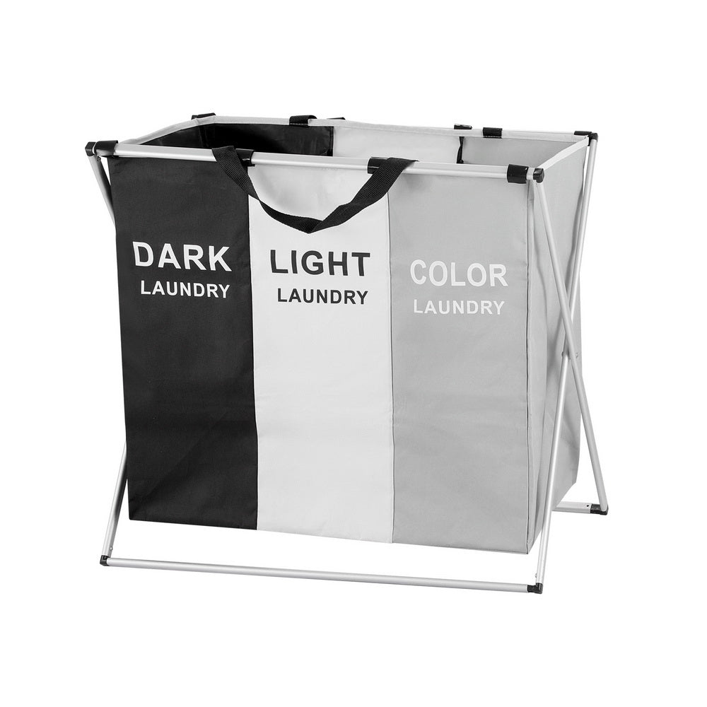 Artiss Laundry Basket Hamper 3 Sections Large Foldable Storage 64.5cmx37cmx58cm - SuperSaverAU - view 3