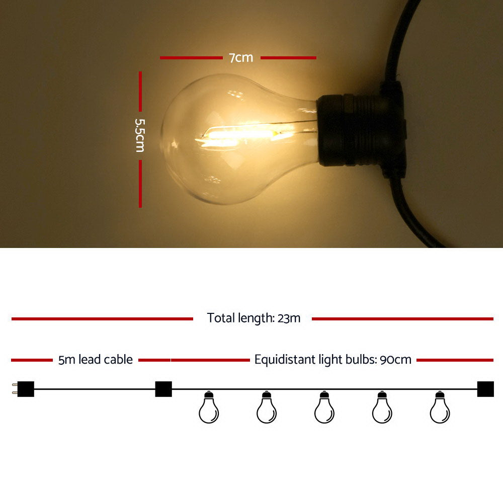 23m LED Festoon String Lights Outdoor Christmas Decorations Wedding Garden Party - SuperSaverAU - view 2