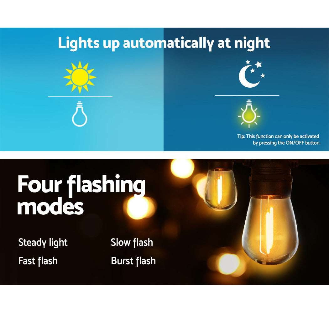 Premium Solar Festoon String Lights with 15 S14 Bulbs - 17m