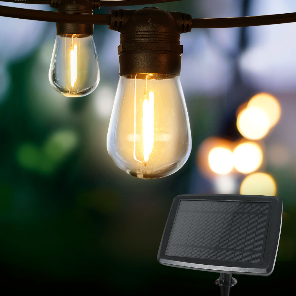 Premium Solar Festoon String Lights with 15 S14 Bulbs - 17m