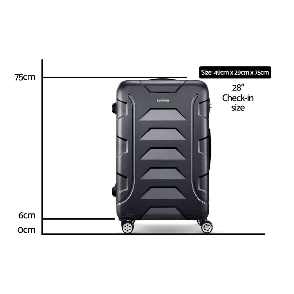 Wanderlite 28" Hard Shell Luggage with TSA Lock, 360° Spinner Wheels, Black - SuperSaverAU - view 2