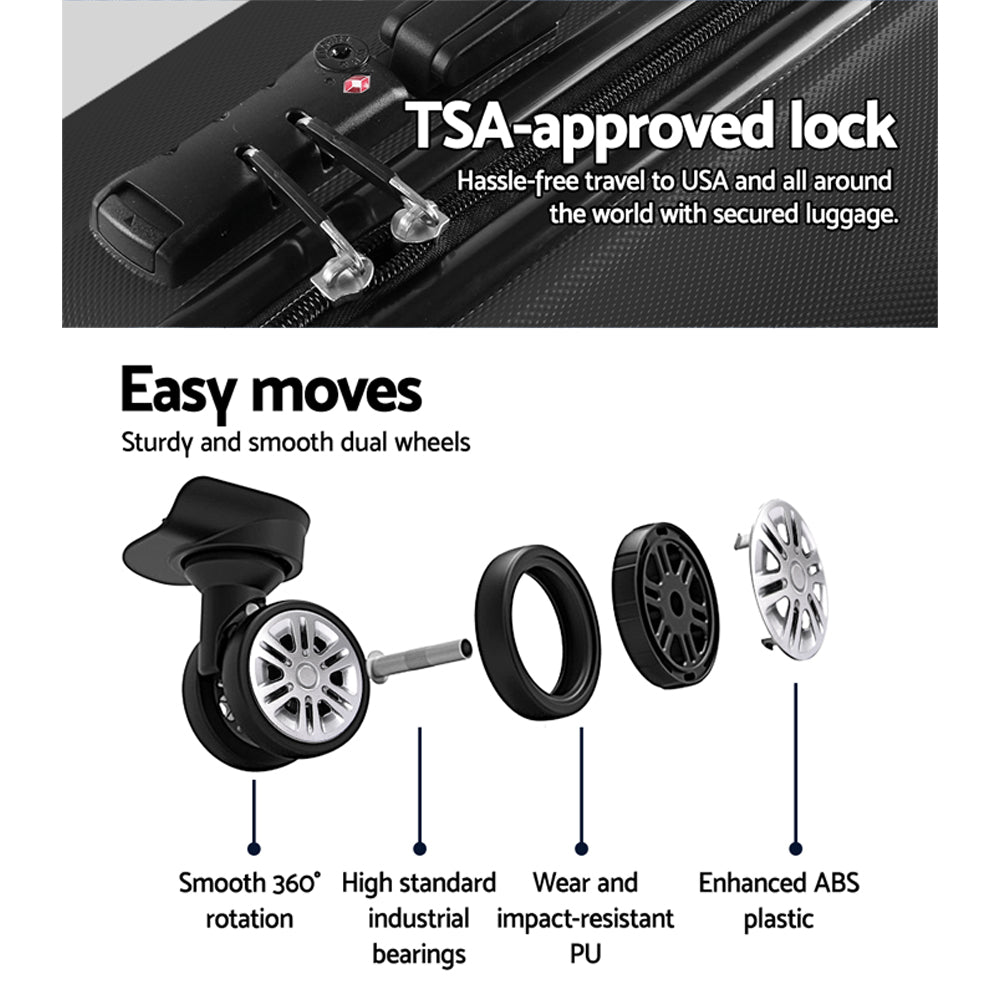 Wanderlite 28" Hard Shell Luggage with TSA Lock, 360° Spinner Wheels, Black - SuperSaverAU - view 5