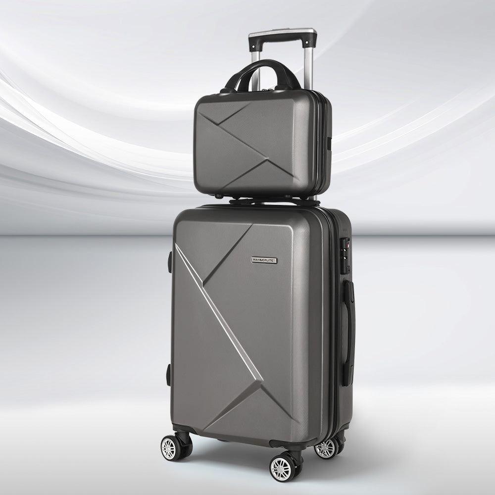 Wanderlite 2-Piece Luggage Set 20" & 12" Hard Shell with TSA Lock - Dark Grey - SuperSaverAU - view 1