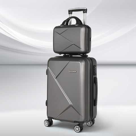 Wanderlite 2-Piece Luggage Set 20" & 12" Hard Shell with TSA Lock - Dark Grey - SuperSaverAU - view 1