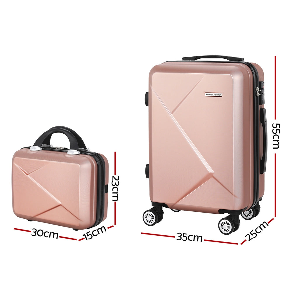 Wanderlite 2-Piece Luggage Set 20" & 12" Hard Shell Rose Gold TSA Lock - SuperSaverAU - view 2