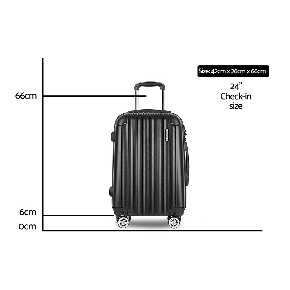 Wanderlite 24" Black Hard Shell Luggage Case with TSA Lock & Spinner Wheels - SuperSaverAU - view 2
