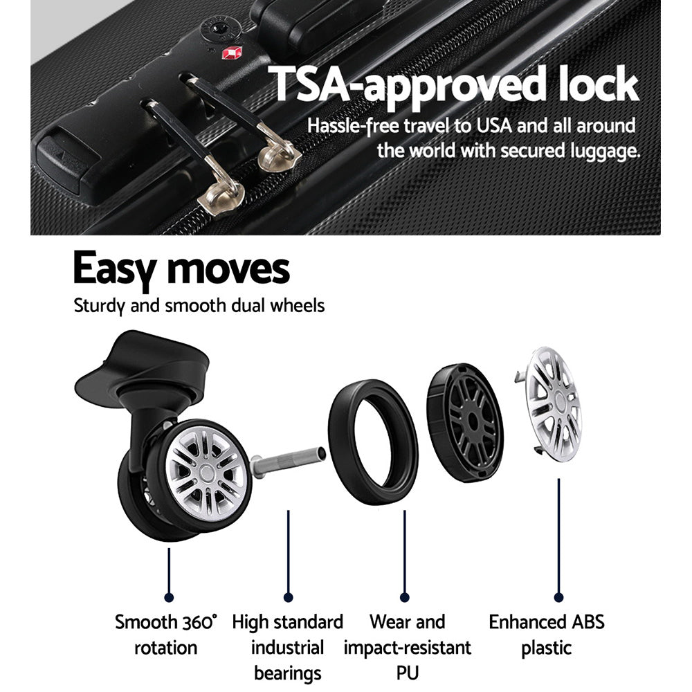 Wanderlite 24" Black Hard Shell Luggage Case with TSA Lock & Spinner Wheels - SuperSaverAU - view 5