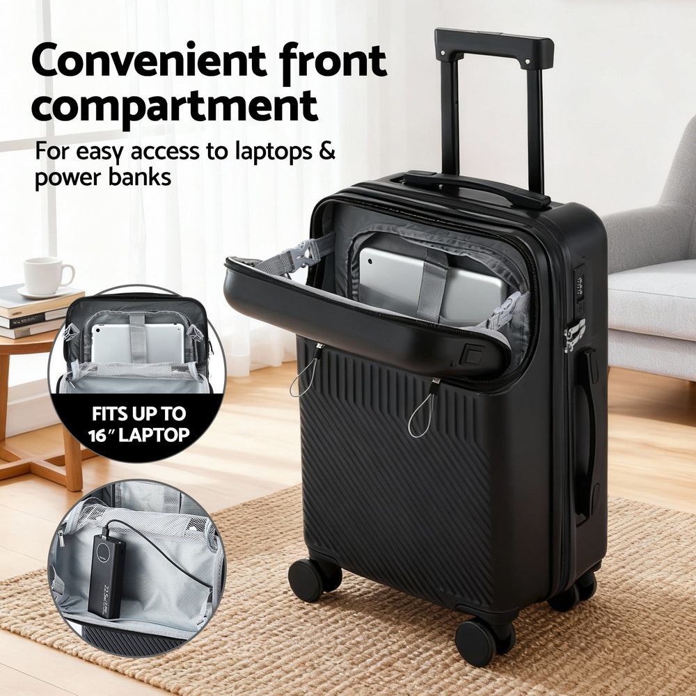 Wanderlite 20" Carry-On Luggage with Front Pocket, TSA Lock, 40L Capacity, Black - SuperSaverAU - view 4