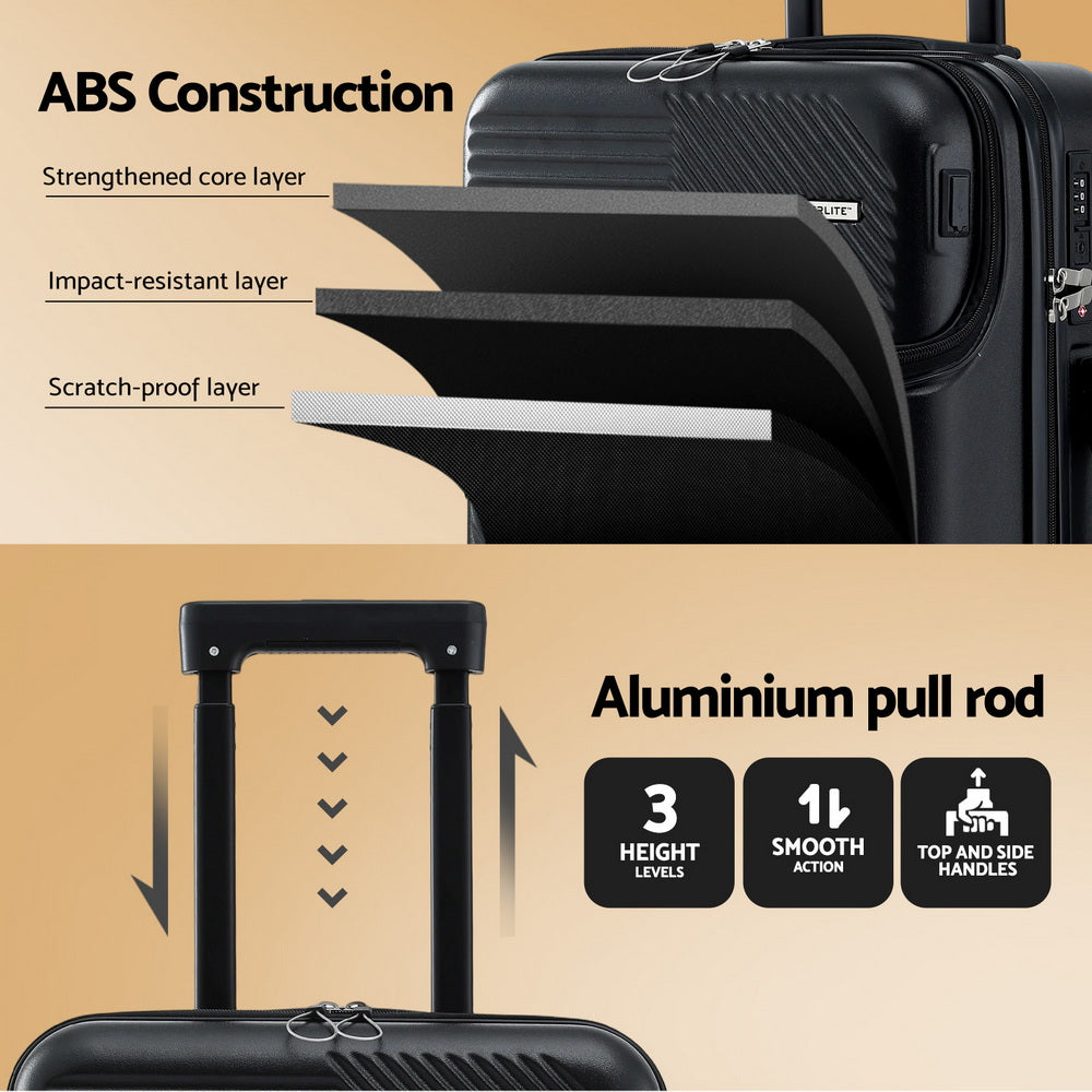 Wanderlite 20" Carry-On Luggage with Front Pocket, TSA Lock, 40L Capacity, Black - SuperSaverAU - view 6