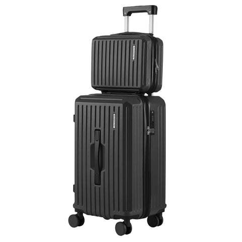 Wanderlite 2pcs Trunk Luggage Set 12" 20" Black with TSA Lock & 360° Spinner Wheels - SuperSaverAU - view 1