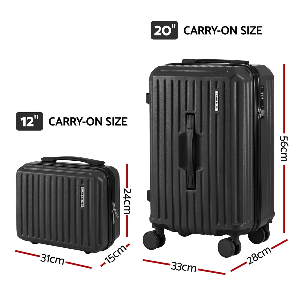 Wanderlite 2pcs Trunk Luggage Set 12" 20" Black with TSA Lock & 360° Spinner Wheels - SuperSaverAU - view 2