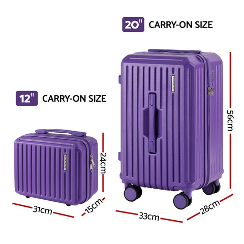 Wanderlite 2pcs Trunk Luggage Set 12" 20" Purple with TSA Lock & Spinner Wheels - SuperSaverAU - view 1