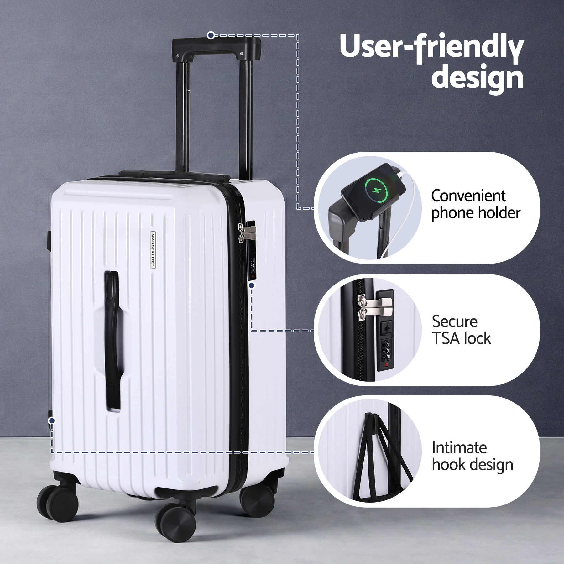 Wanderlite Trunk Luggage Set – White 12 & 20 Inch with TSA Lock