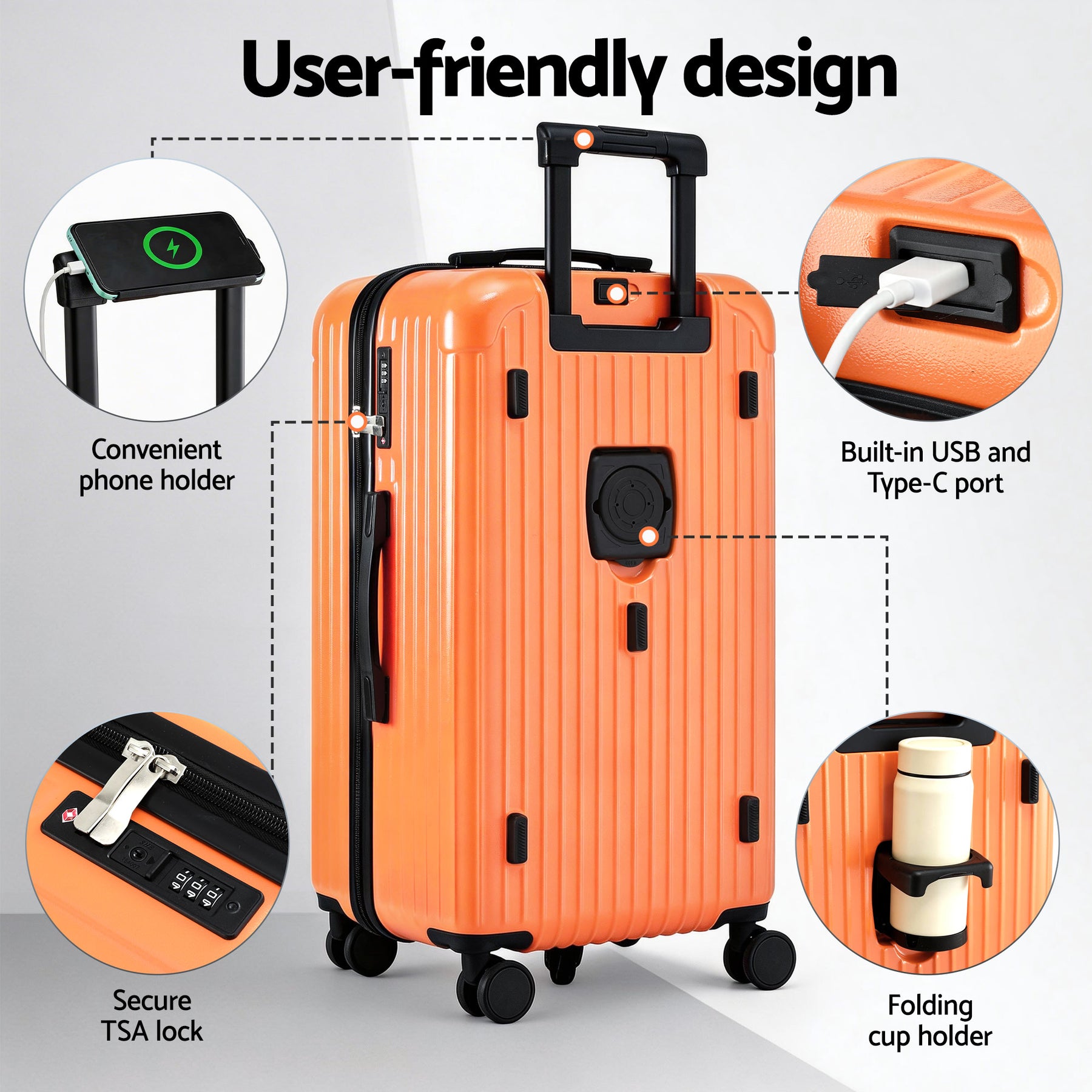 Wanderlite 28 Inch Trunk Luggage – Orange 90L, TSA Lock & Type-C Port
