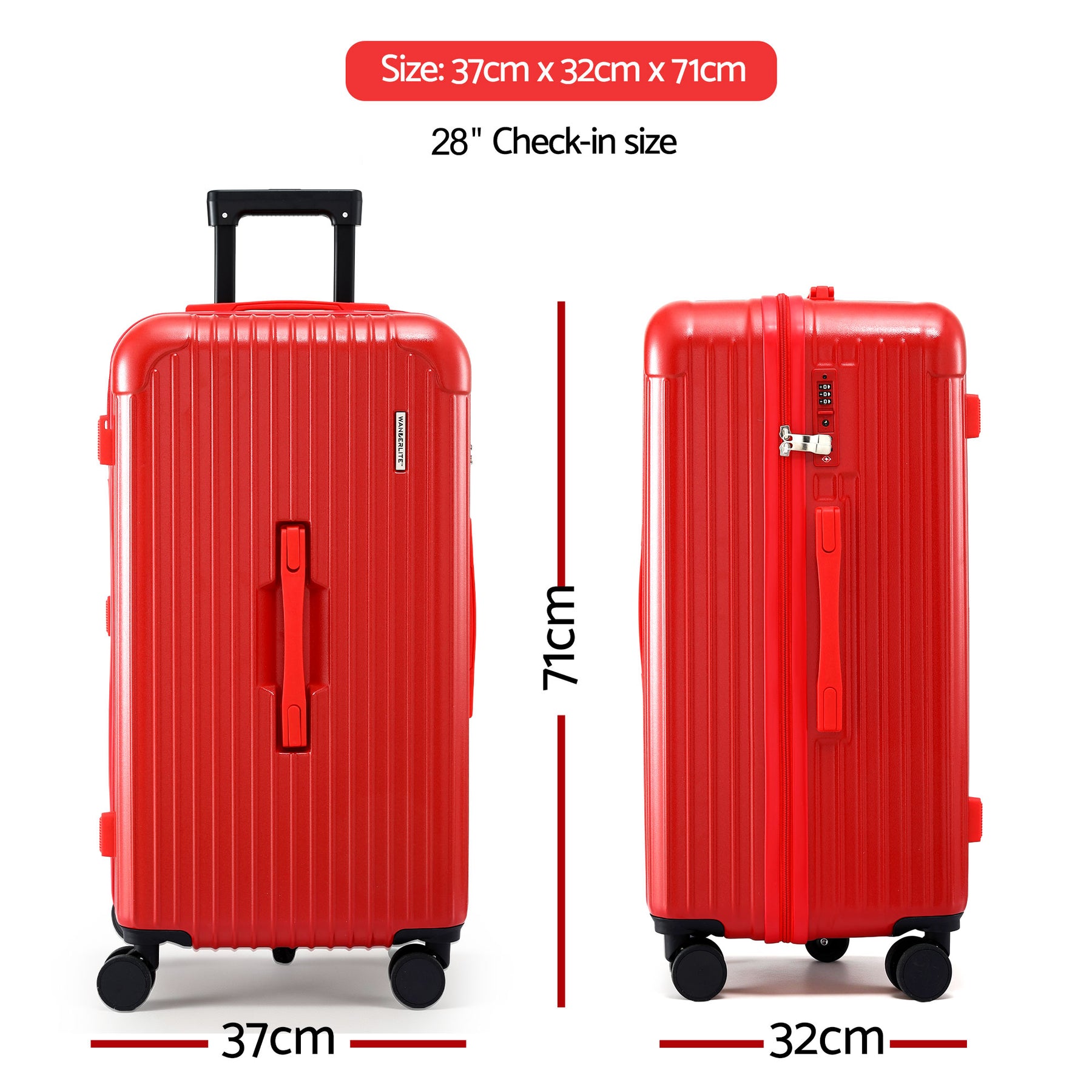 Wanderlite 28 Inch Trunk Luggage – Red 90L, TSA Lock & Type-C Port