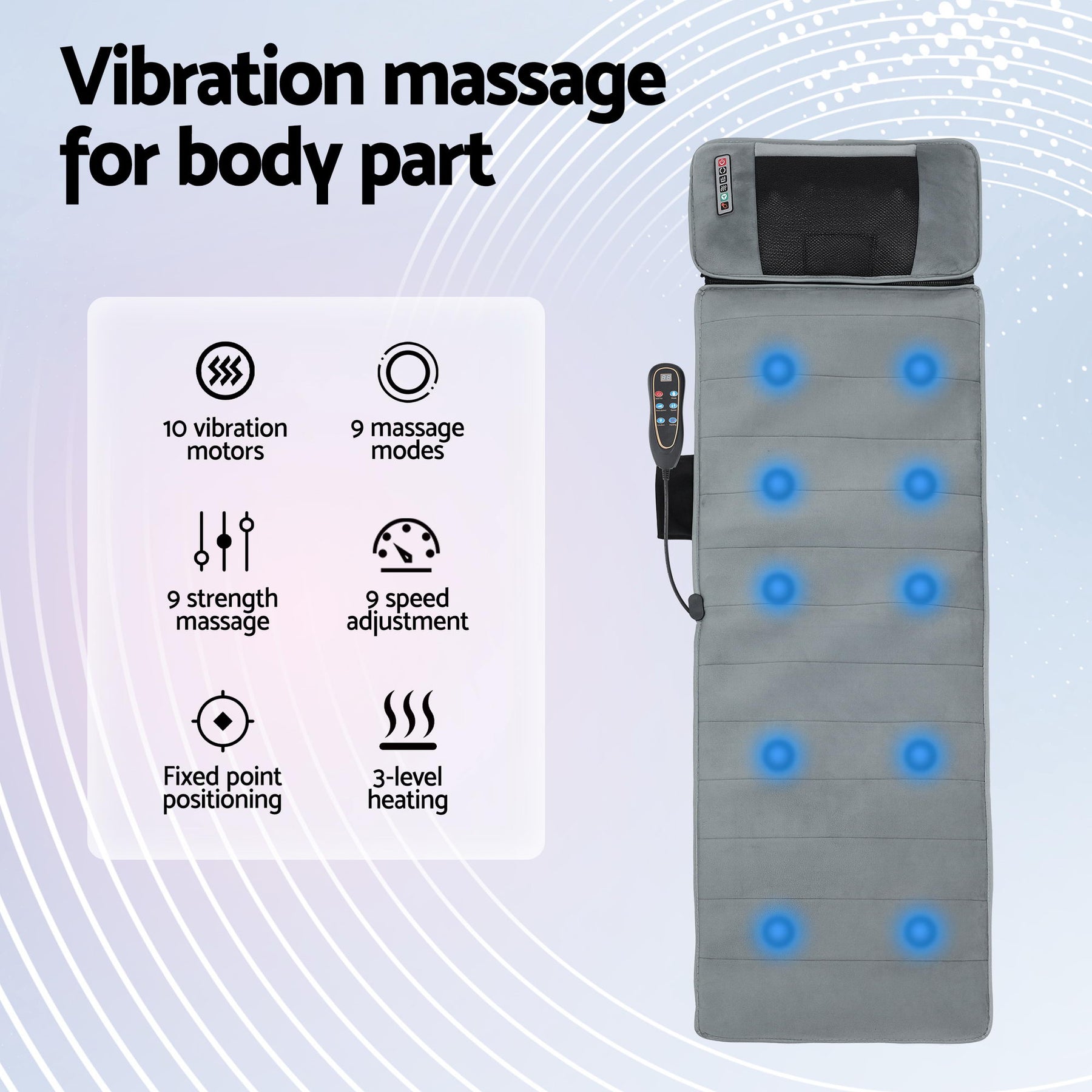 Livemor Grey 10-Node Vibration Heating Massage Mat with Neck Kneading