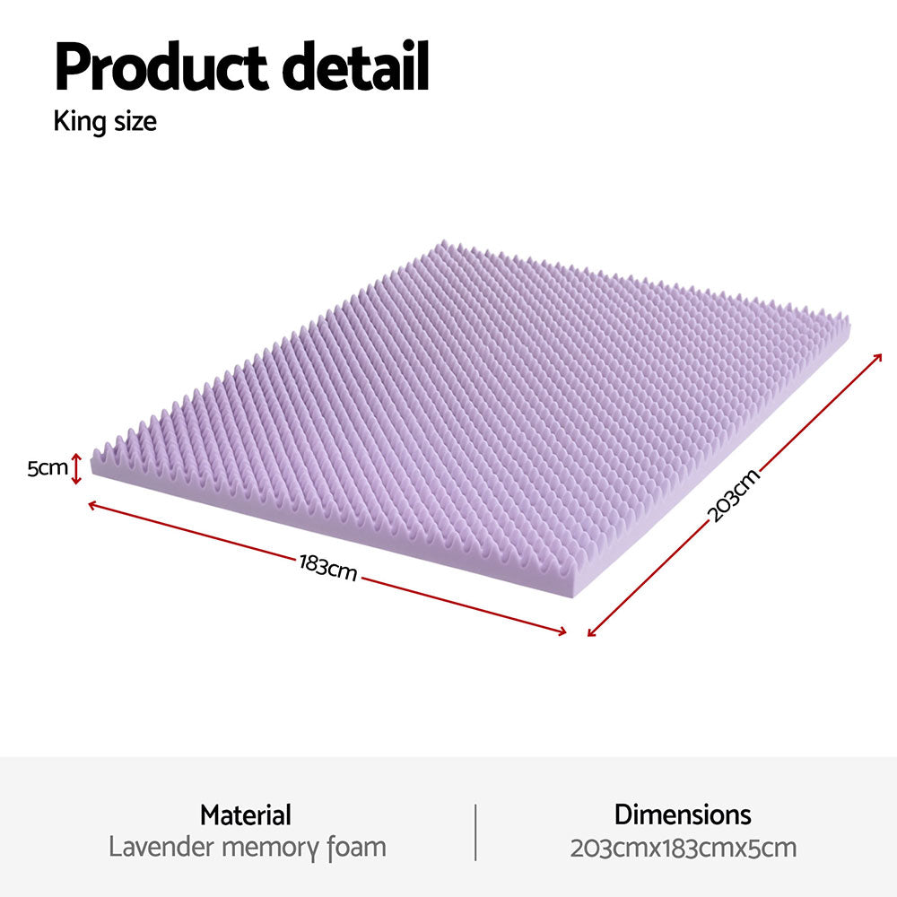 Giselle 5cm Lavender Infused Memory Foam Mattress Topper King - SuperSaverAU - view 2