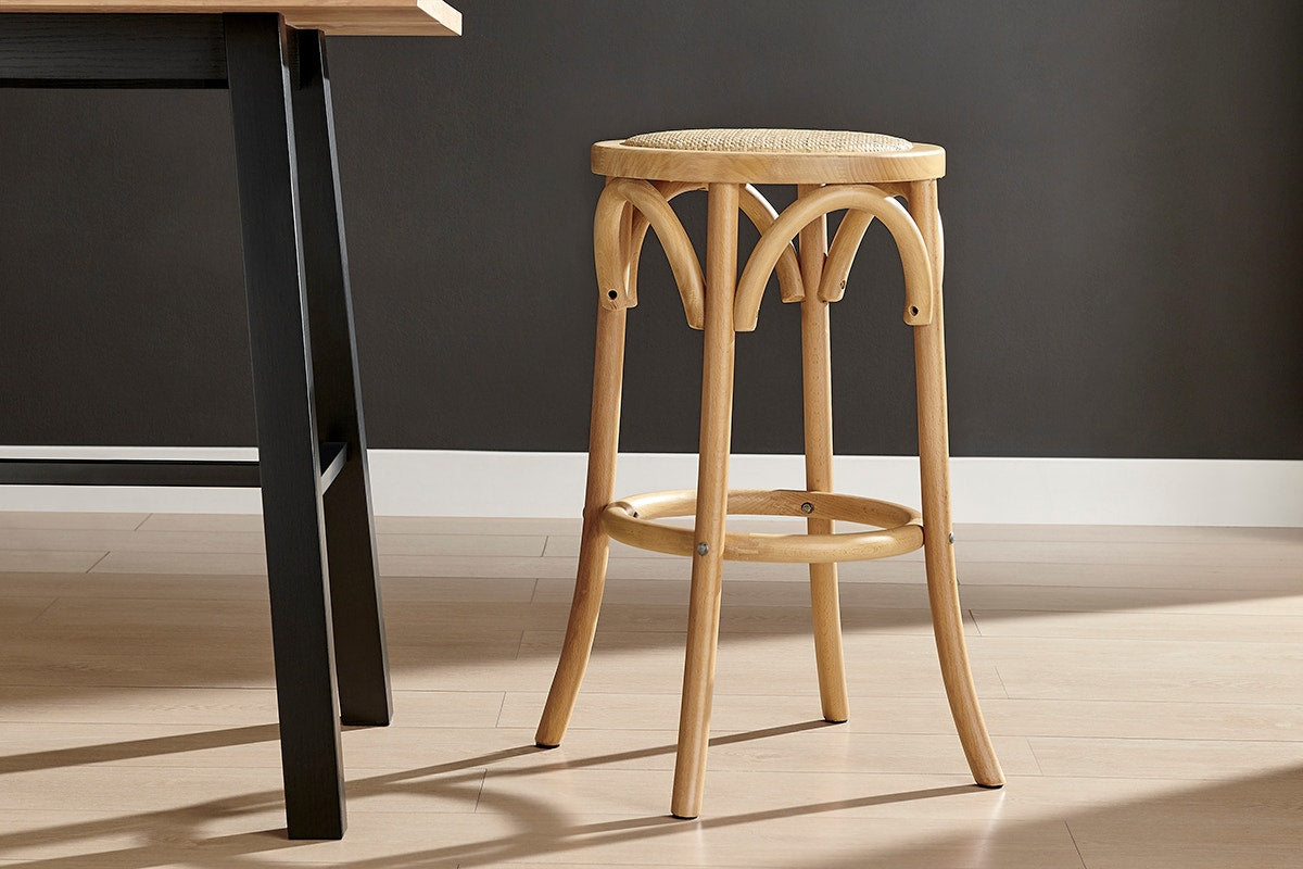 Matt Blatt Bentwood Backless Bar Stool (Natural Beech/Rattan Seat)