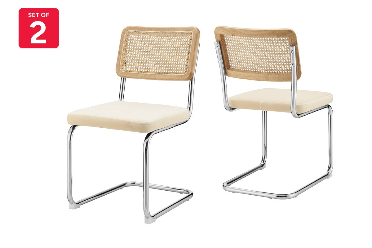 Set of 2 Matt Blatt Marcel Breuer Cesca Dining Chairs Replica (Rattan/Cream Velvet)