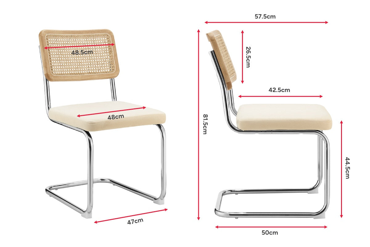 Set of 2 Matt Blatt Marcel Breuer Cesca Dining Chairs Replica (Rattan/Cream Velvet)