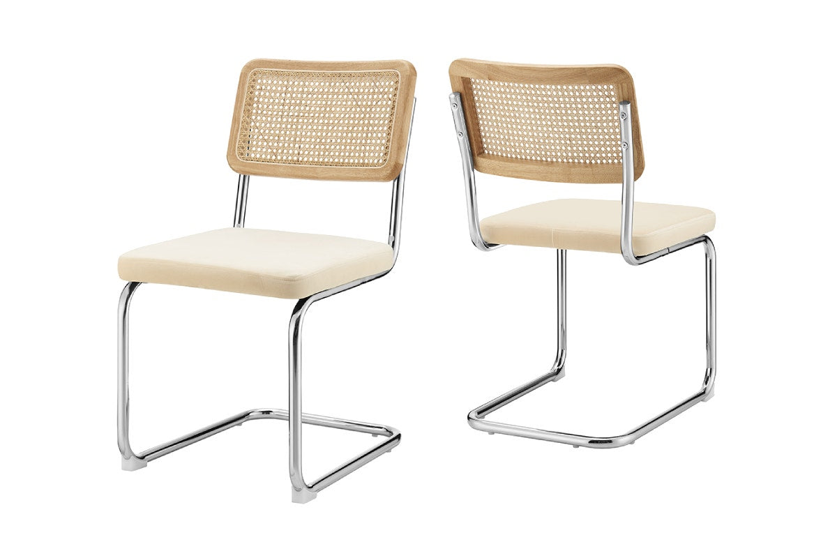 Set of 2 Matt Blatt Marcel Breuer Cesca Dining Chairs Replica (Rattan/Cream Velvet)