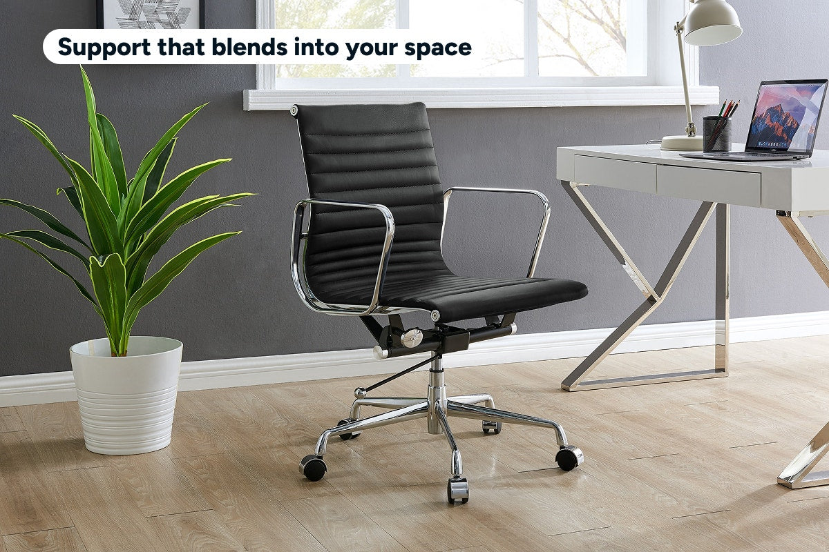 Matt Blatt Eames Replica Low Back Leather Office Chair (Black/Chrome)