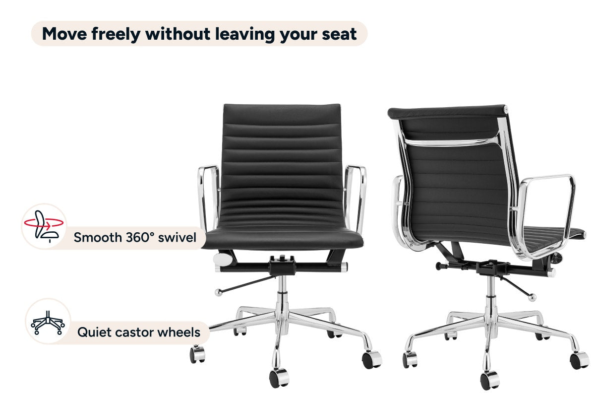Matt Blatt Eames Replica Low Back Leather Office Chair (Black/Chrome)