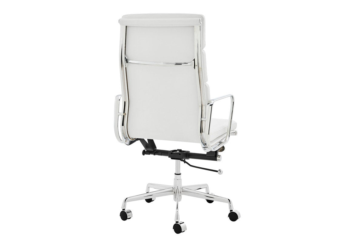 Matt Blatt Eames Premium Replica High Back Soft Pad Office Chair Genuine Leather (White/Chrome)
