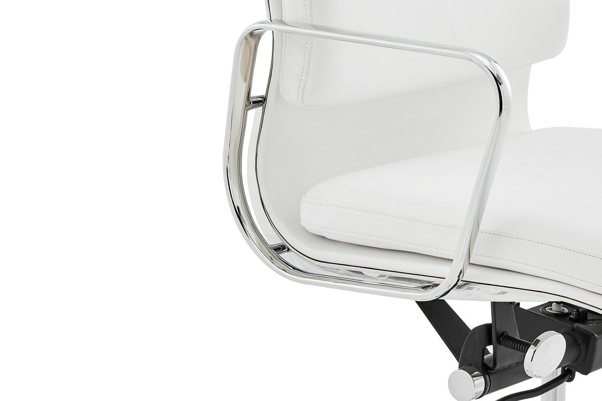 Matt Blatt Eames Premium Replica High Back Soft Pad Office Chair Genuine Leather (White/Chrome)