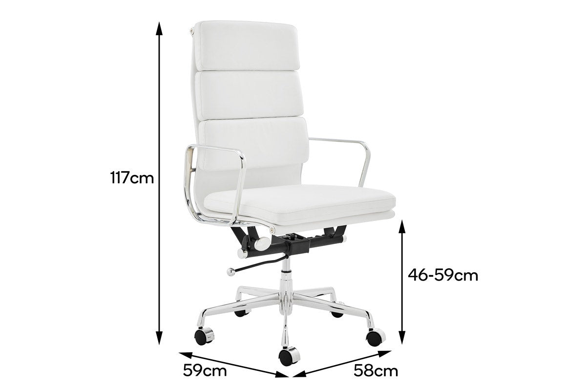 Matt Blatt Eames Premium Replica High Back Soft Pad Office Chair Genuine Leather (White/Chrome)