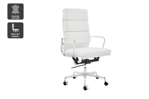 Matt Blatt Eames Premium Replica High Back Soft Pad Office Chair Genuine Leather (White/Chrome)