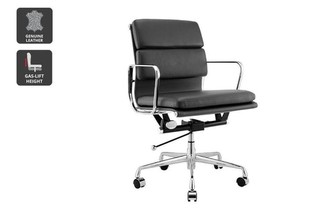 Matt Blatt Eames Replica Low Back Soft Pad Leather Office Chair (Black / Chrome)