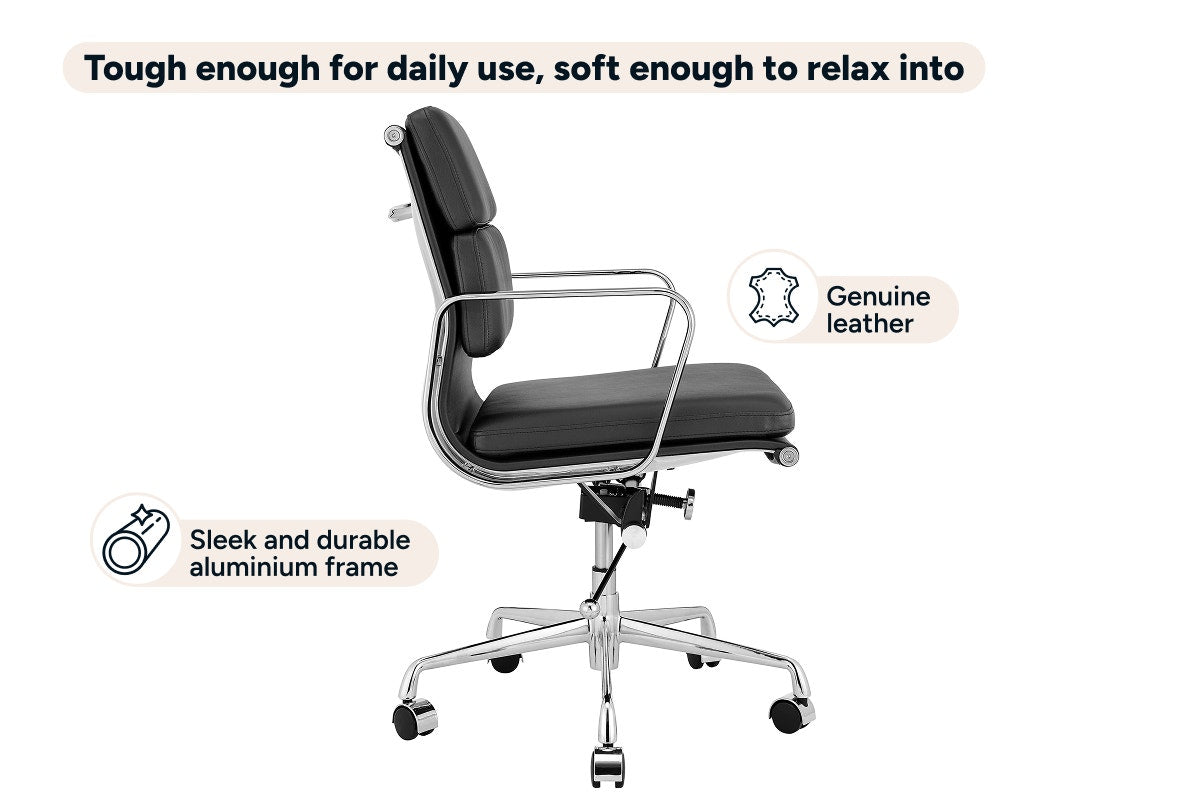 Matt Blatt Eames Replica Low Back Soft Pad Leather Office Chair (Black / Chrome)