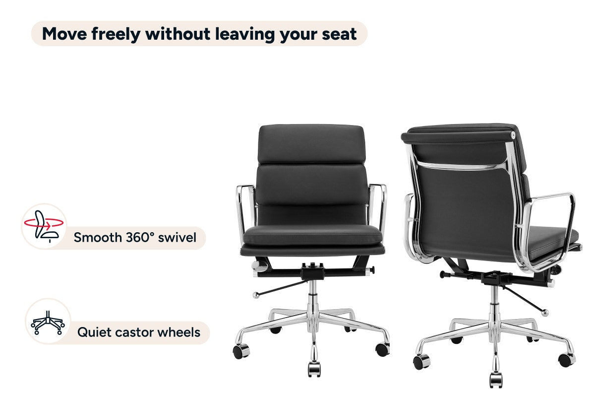 Matt Blatt Eames Replica Low Back Soft Pad Leather Office Chair (Black / Chrome)