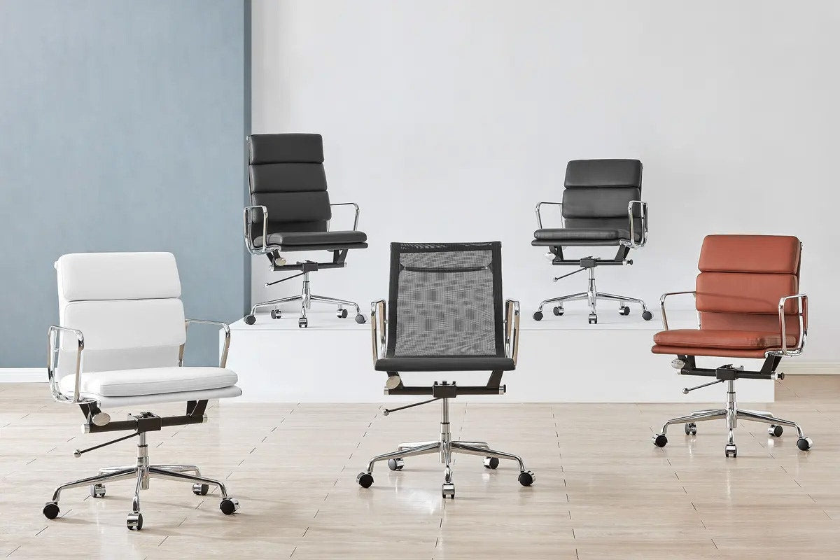 Matt Blatt Eames Premium Replica Low Back Soft Pad Office Chair Genuine Leather (Tan/Chrome)
