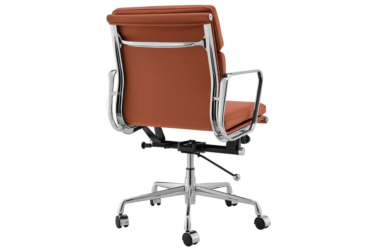 Matt Blatt Eames Premium Replica Low Back Soft Pad Office Chair Genuine Leather (Tan/Chrome)