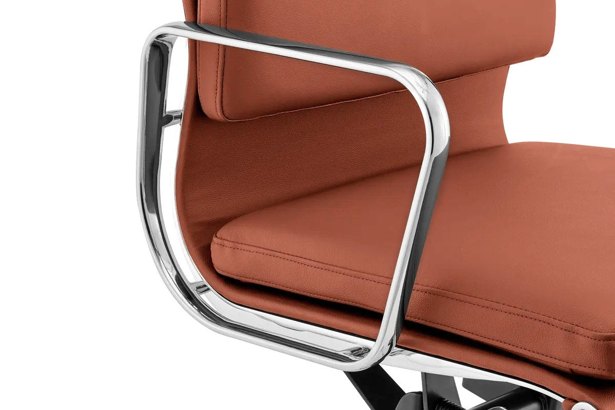 Matt Blatt Eames Premium Replica Low Back Soft Pad Office Chair Genuine Leather (Tan/Chrome)