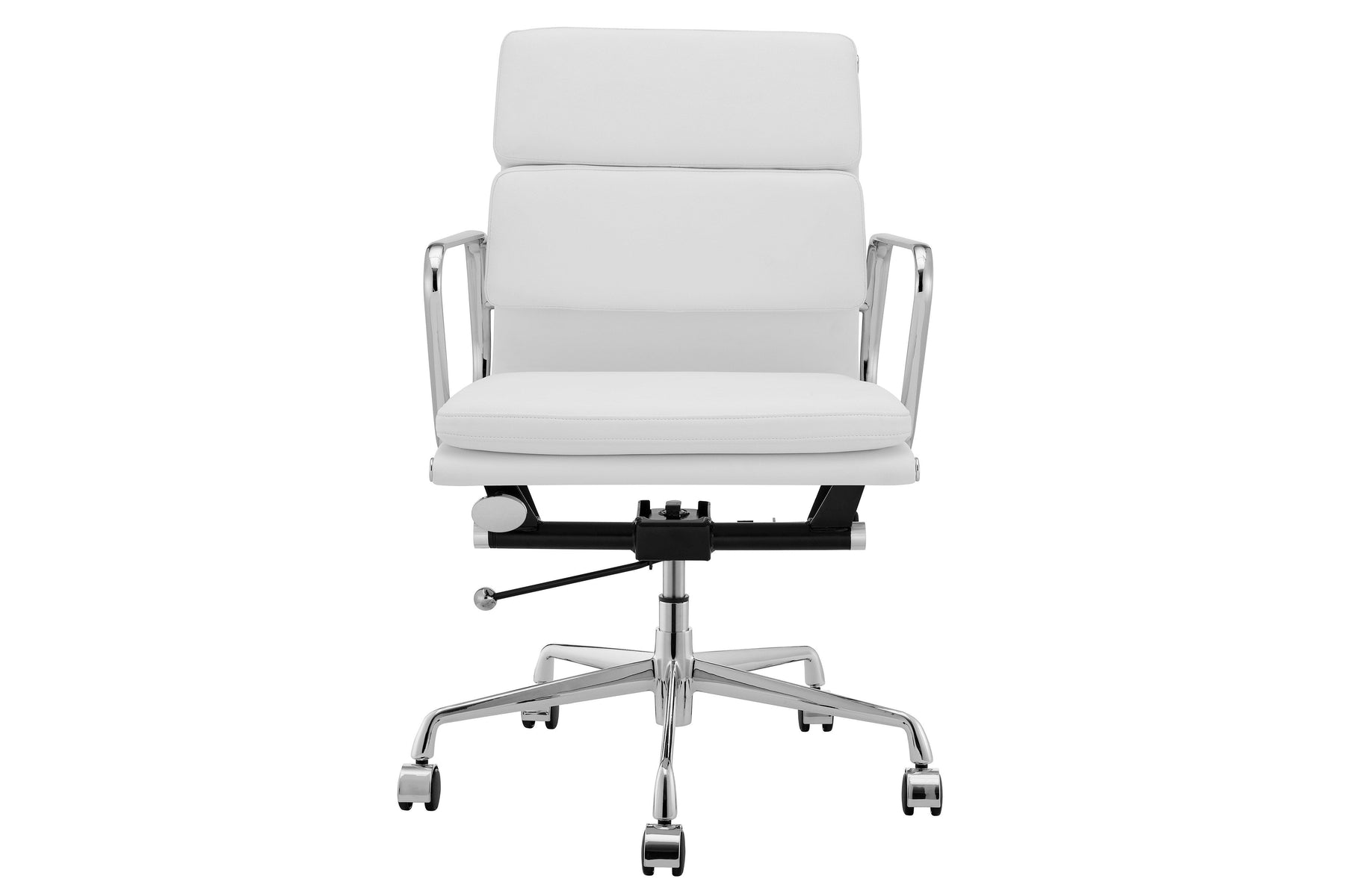 Matt Blatt Eames Premium Replica Low Back Soft Pad Office Chair Genuine Leather (White/Chrome)