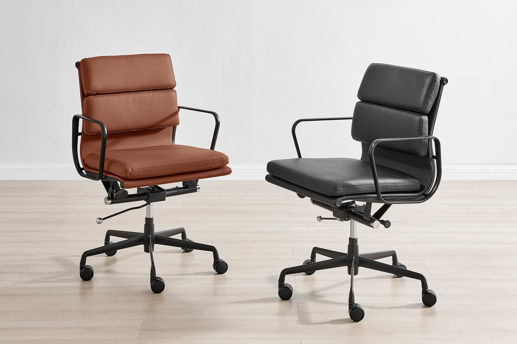 Matt Blatt Eames Premium Replica Low Back Soft Pad Office Chair Genuine Leather (Tan/Black)