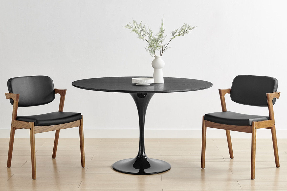 Matt Blatt Eero Saarinen Round Tulip Dining Table in Black Ash Veneer Replica (Black, 120cm)