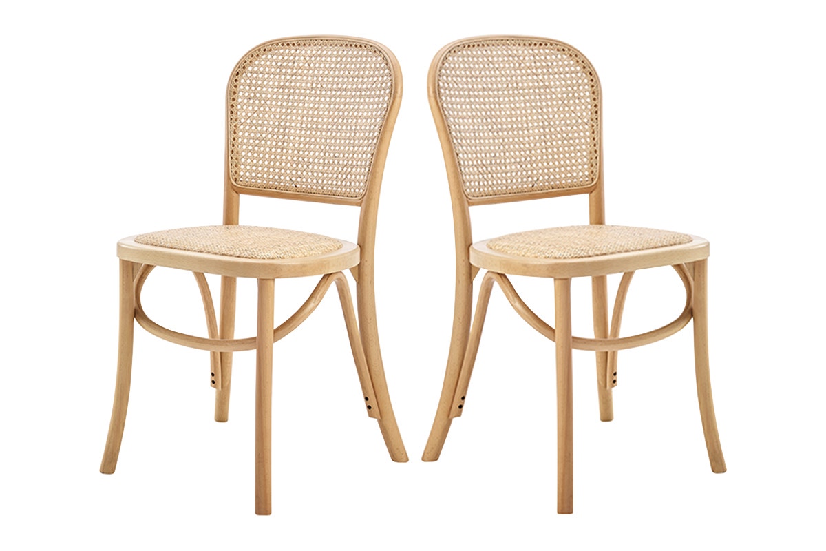 Set of 2 Matt Blatt Felix Bentwood Dining Chairs (Natural Beech/Rattan)