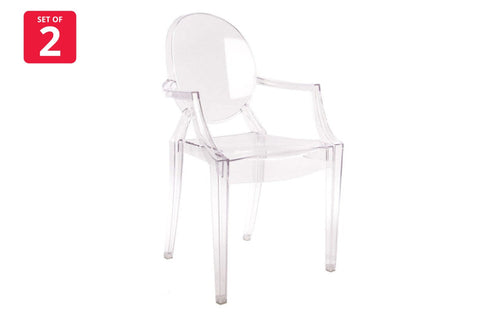 Matt Blatt Set of 2 Philippe Starck Louis Ghost Arm Chairs Replica (Clear)