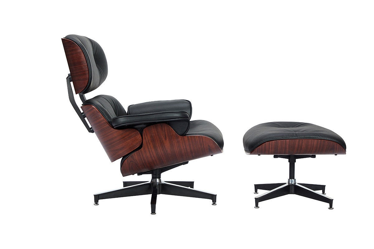 Matt Blatt Eames Premium Replica Leather Lounge Chair and Ottoman (Black Leather/Rosewood)