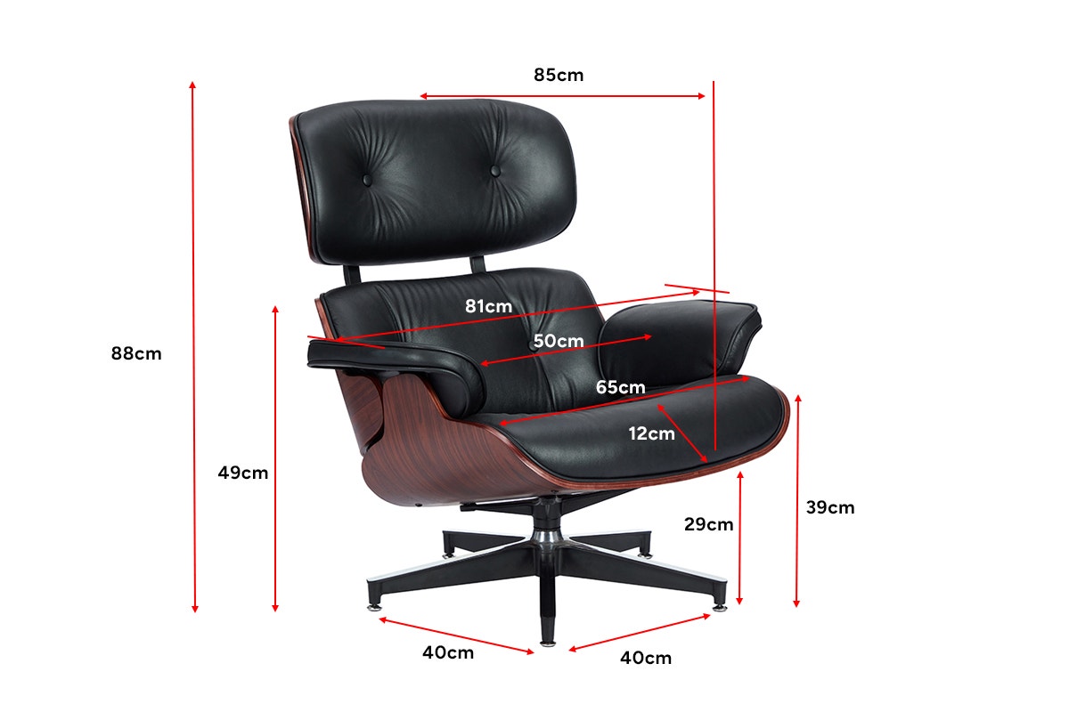 Matt Blatt Eames Premium Replica Leather Lounge Chair and Ottoman (Black Leather/Rosewood)