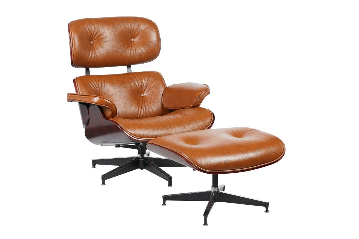 Matt Blatt Eames Premium Replica Leather Lounge Chair and Ottoman (Tan Leather/Rosewood)