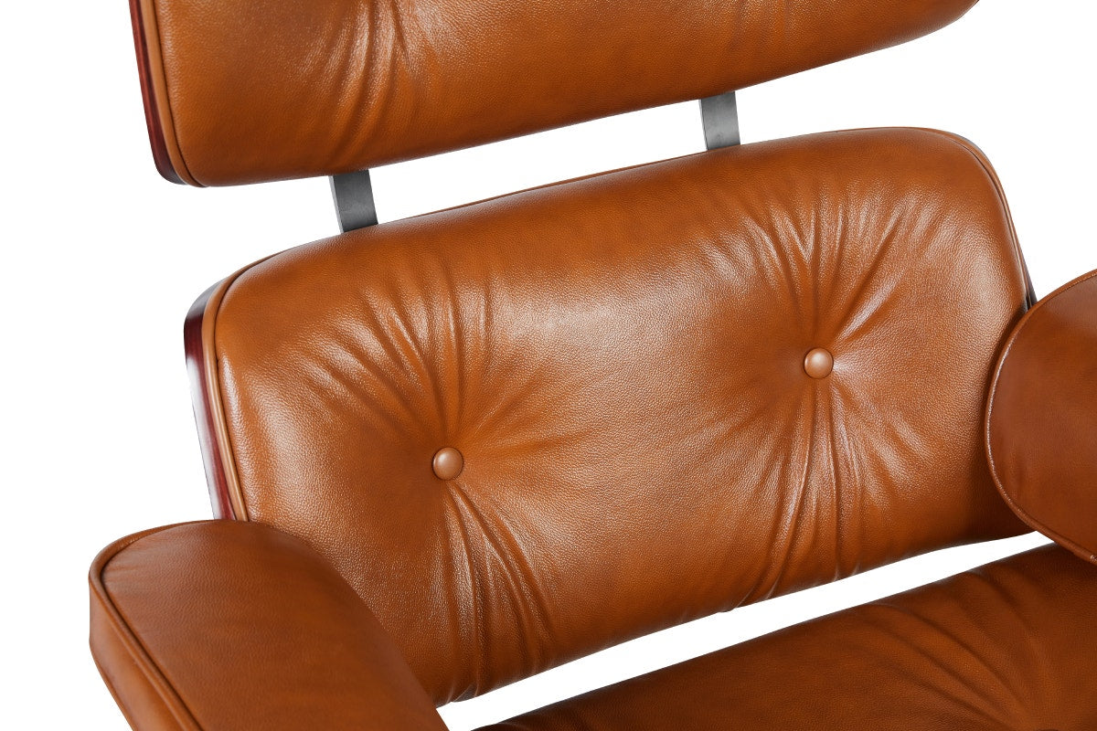 Matt Blatt Eames Premium Replica Leather Lounge Chair and Ottoman (Tan Leather/Rosewood)