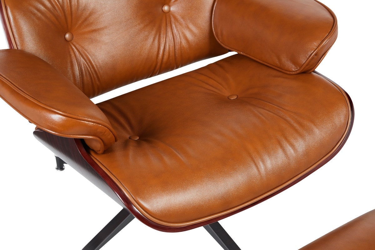 Matt Blatt Eames Premium Replica Leather Lounge Chair and Ottoman (Tan Leather/Rosewood)