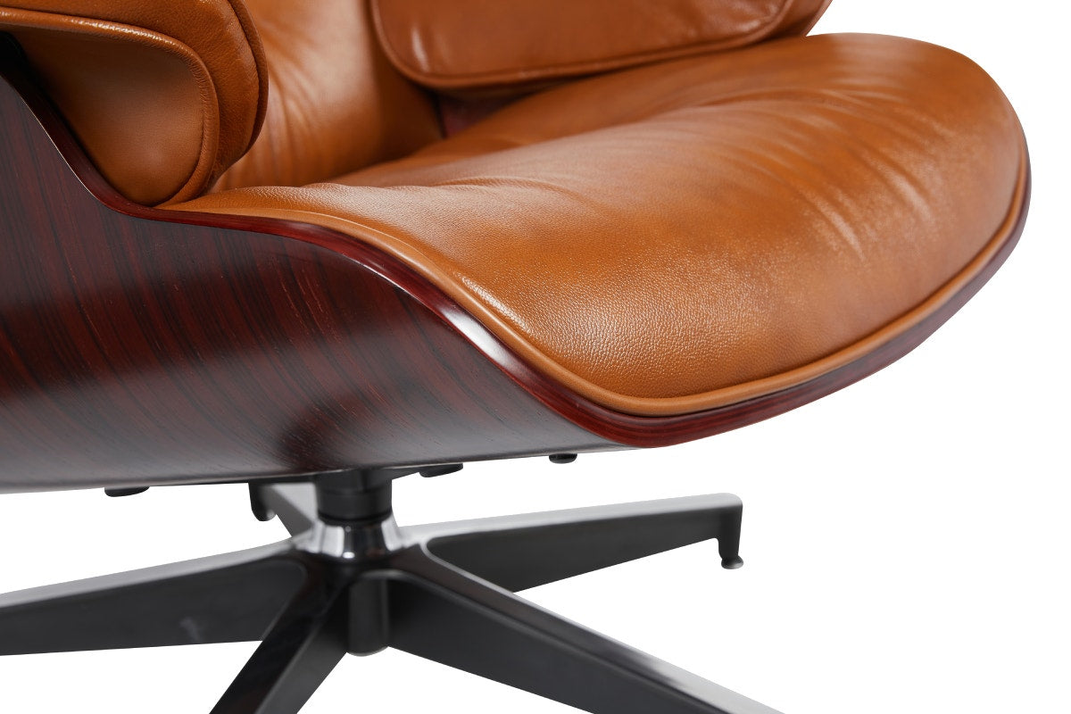 Matt Blatt Eames Premium Replica Leather Lounge Chair and Ottoman (Tan Leather/Rosewood)