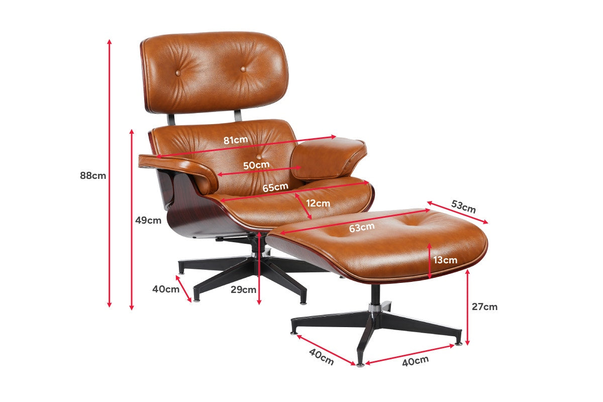 Matt Blatt Eames Premium Replica Leather Lounge Chair and Ottoman (Tan Leather/Rosewood)
