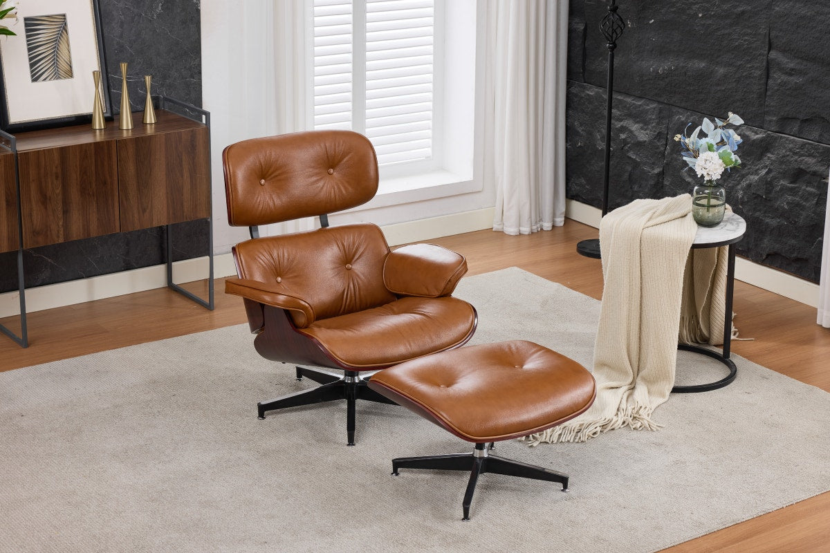 Matt Blatt Eames Premium Replica Leather Lounge Chair and Ottoman (Tan Leather/Rosewood)